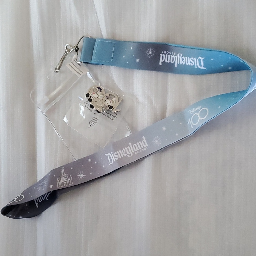Disneyland Lanyard w/ Disney 100 Mickey & Minnie Pin, New